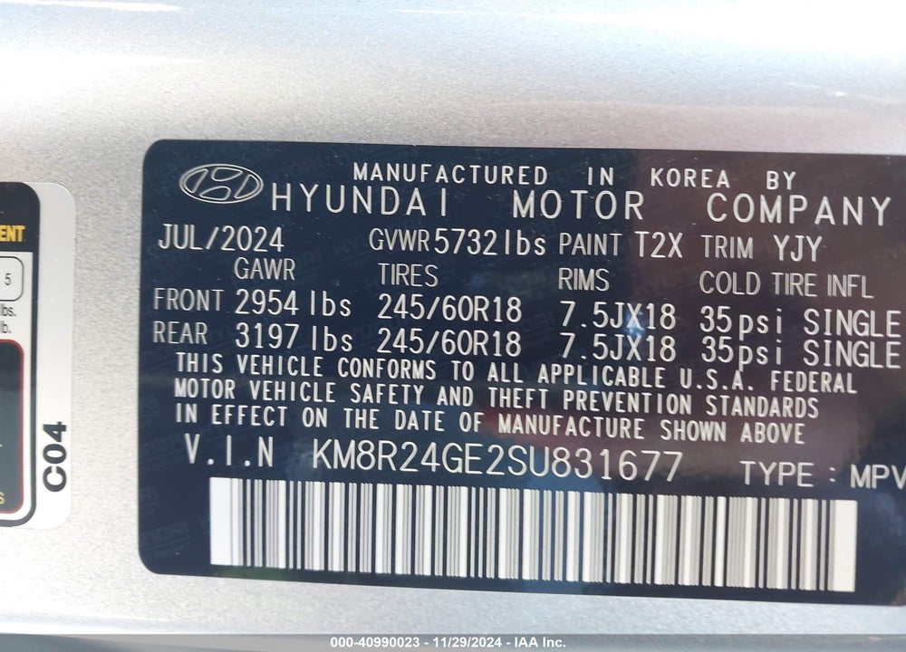 2025 HYUNDAI PALISADE SEL VIN: KM8R24GE2SU831677