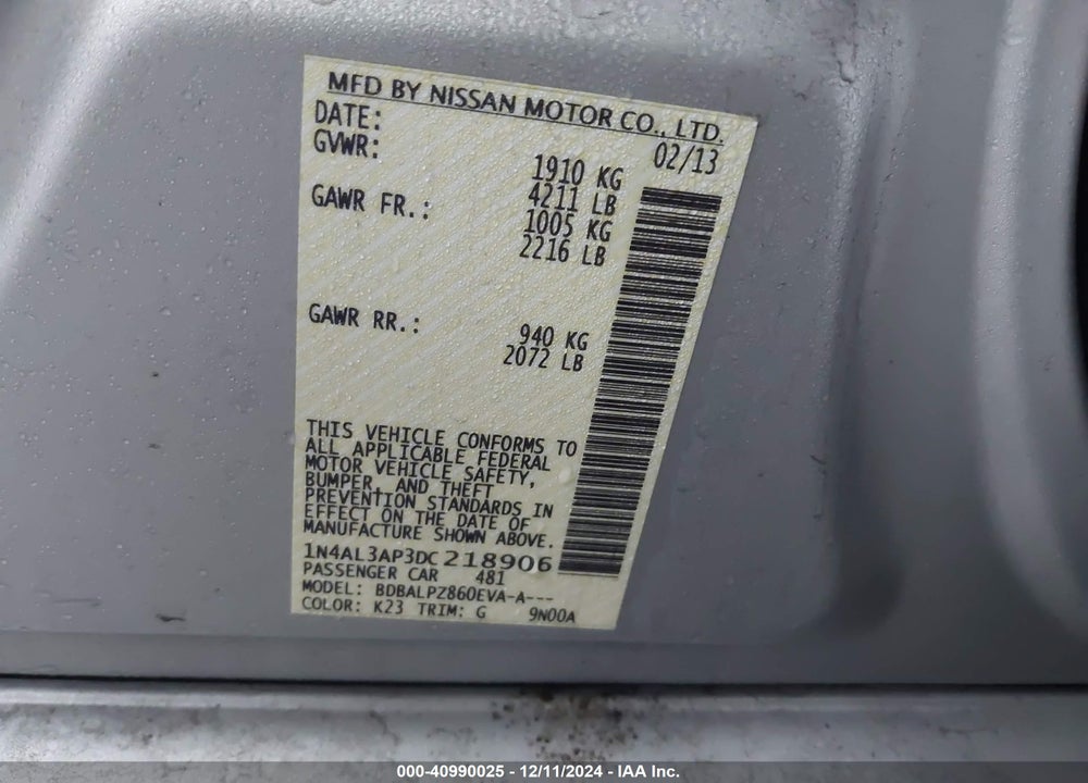 2013 NISSAN ALTIMA 2.5 VIN: 1N4AL3AP3DC218906
