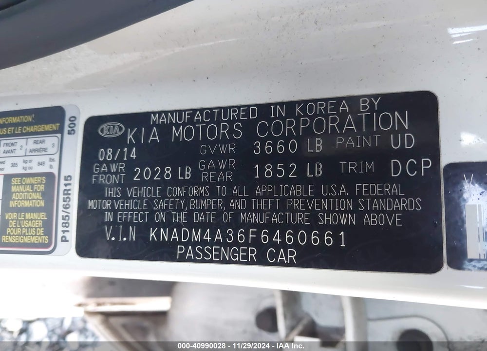 2015 KIA RIO LX VIN: KNADM4A36F6460661