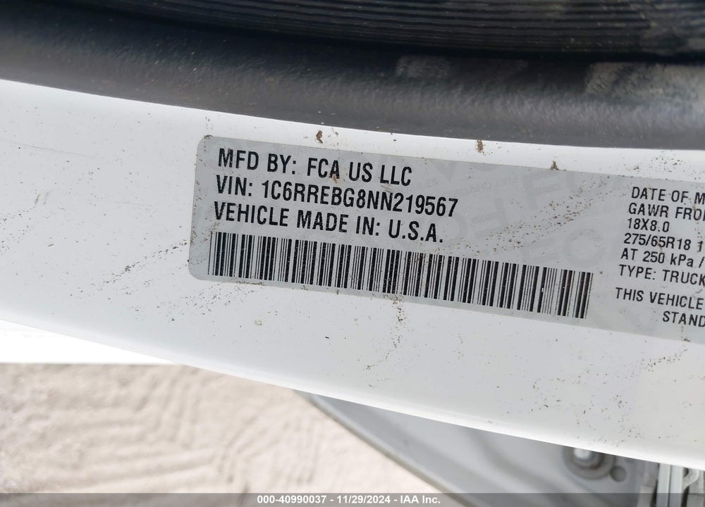 2022 RAM 1500 VIN: 1C6RREBG8NN219567