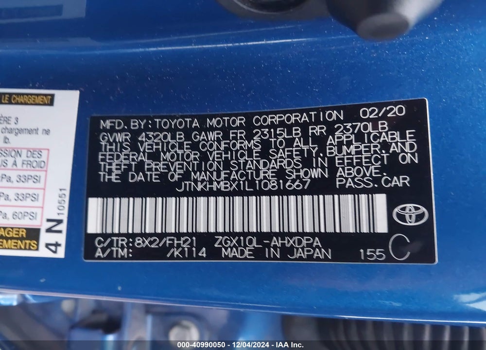 2020 TOYOTA C-HR VIN: JTNKHMBX1L1081667