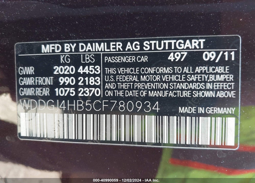 2012 MERCEDES-BENZ C 250 VIN: WDDGJ4HB5CF780934