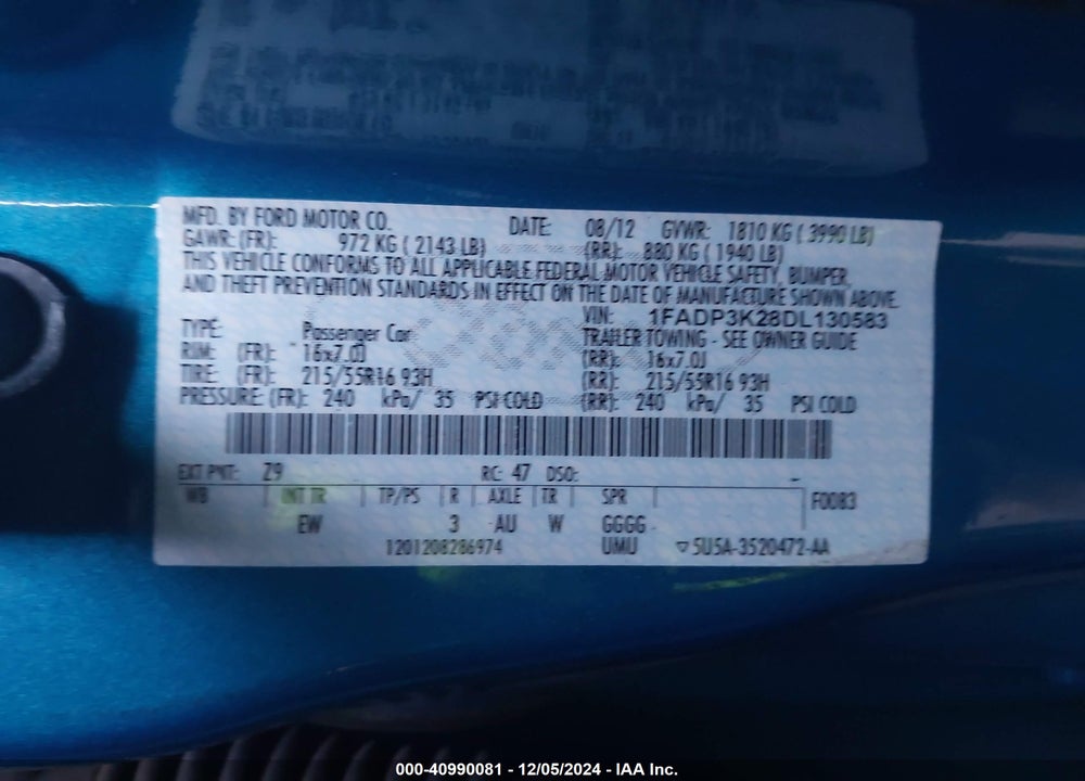 2013 FORD FOCUS SE VIN: 1FADP3K28DL130583
