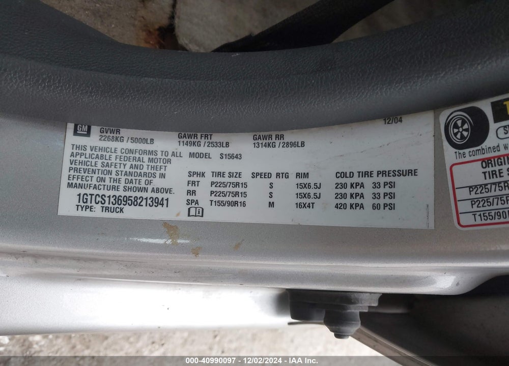2005 GMC CANYON SLE VIN: 1GTCS136958213941
