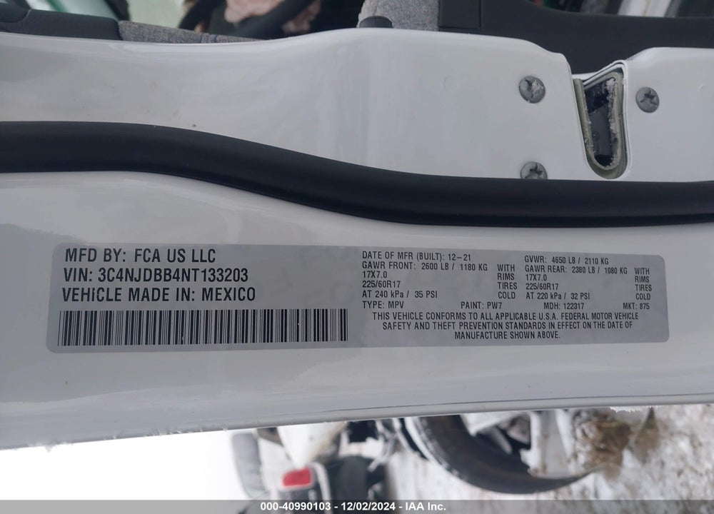 2022 JEEP COMPASS VIN: 3C4NJDBB4NT133203
