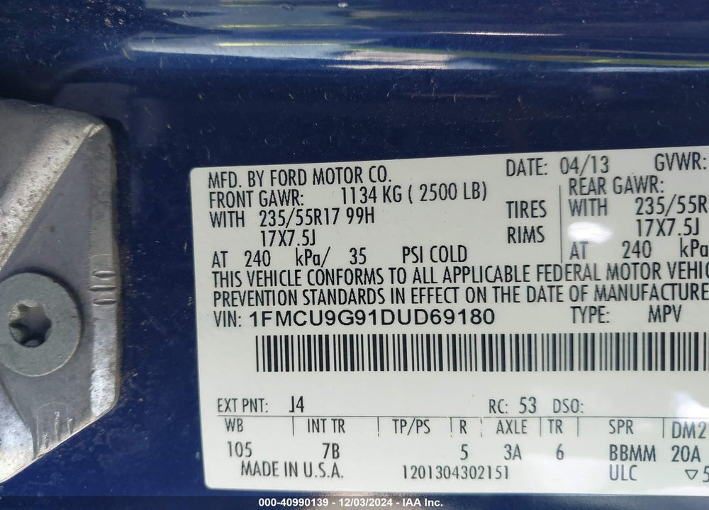 2013 FORD ESCAPE SE VIN: 1FMCU9G91DUD69180
