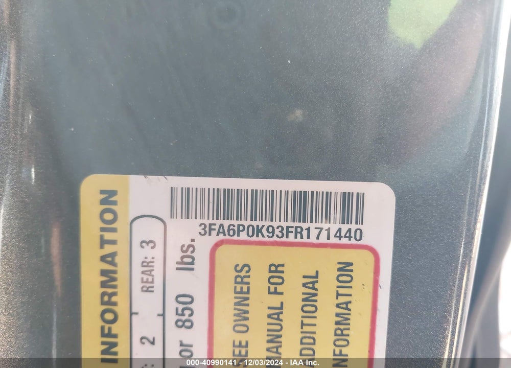 2015 FORD FUSION TITANIUM VIN: 3FA6P0K93FR171440