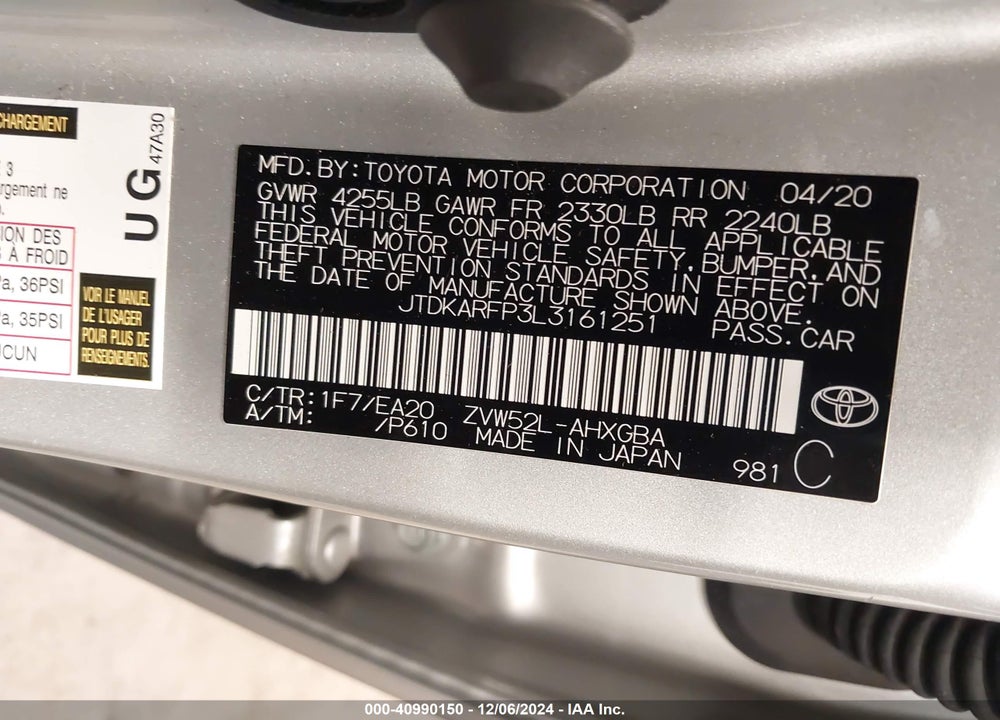 2020 TOYOTA PRIUS PRIME VIN: JTDKARFP3L3161251