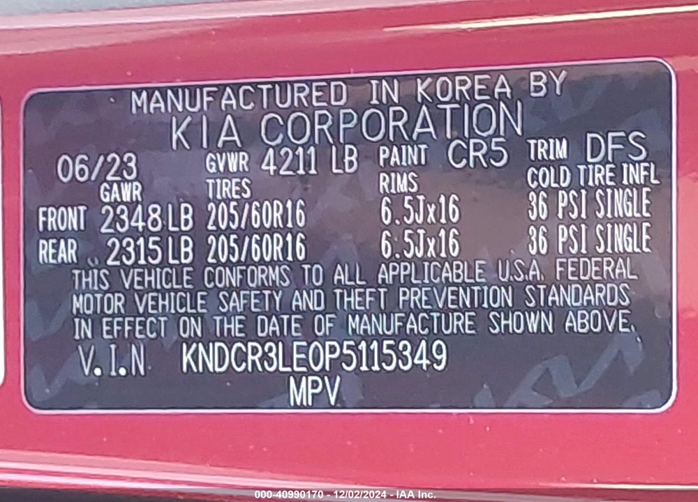 2023 KIA NIRO EX VIN: KNDCR3LE0P5115349