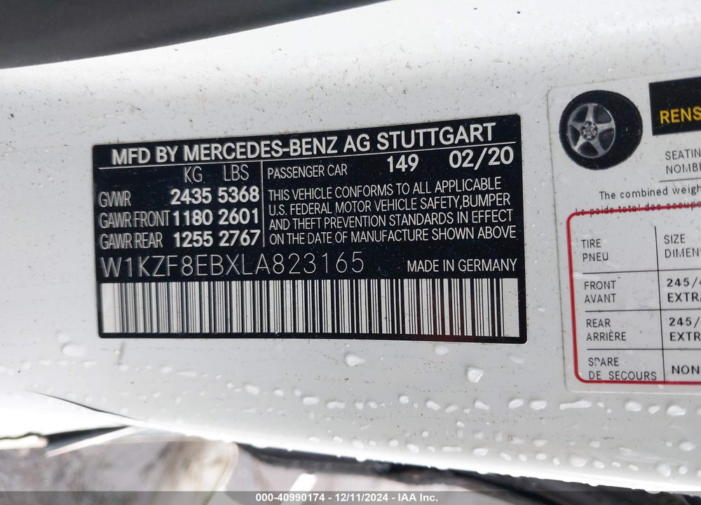 2020 MERCEDES-BENZ E 350 4MATIC VIN: W1KZF8EBXLA823165