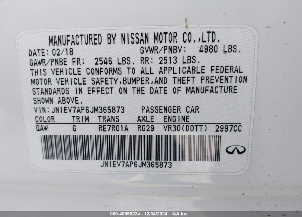 2018 INFINITI Q50 3.0T LUXE VIN: JN1EV7AP6JM365873
