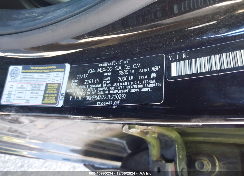 2018 KIA FORTE VIN: 3KPFK4A72JE210292