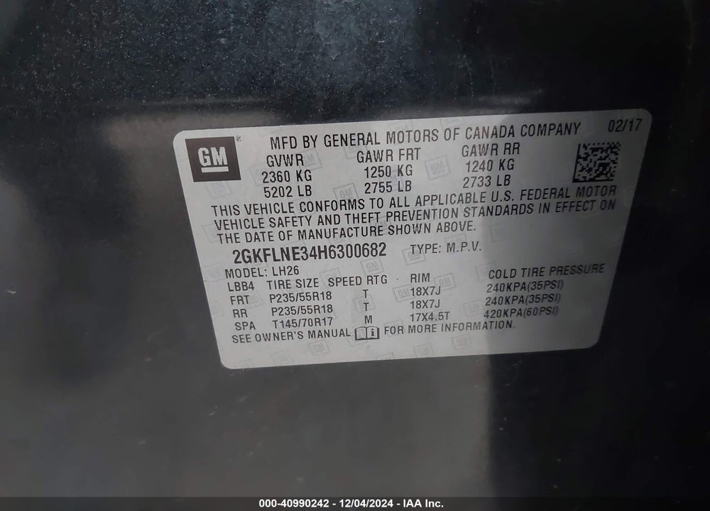 2017 GMC TERRAIN SLE-2 VIN: 2GKFLNE34H6300682