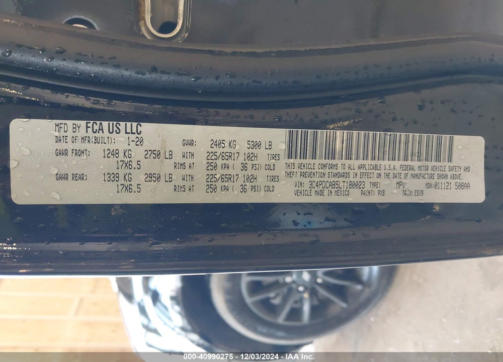 2020 DODGE JOURNEY SE VALUE VIN: 3C4PDCAB5LT180023
