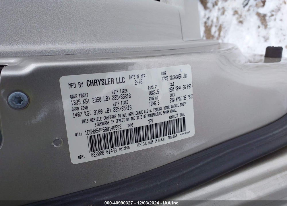 2008 DODGE GRAND CARAVAN SXT VIN: 1D8HN54P58B146582