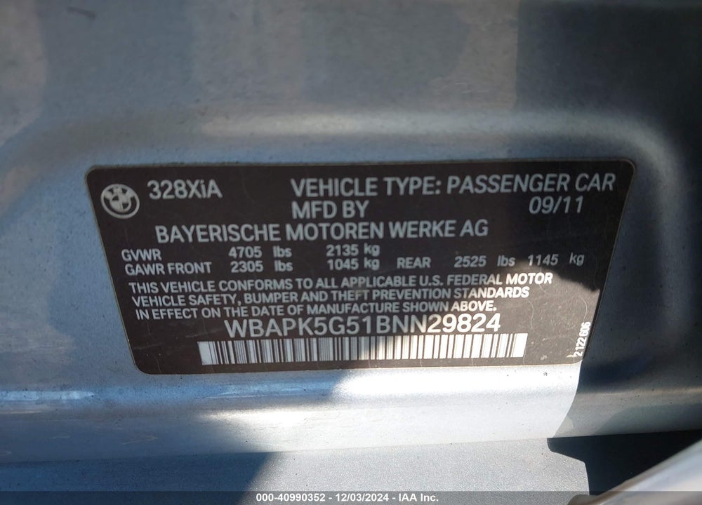 2011 BMW 328I XDRIVE VIN: WBAPK5G51BNN29824