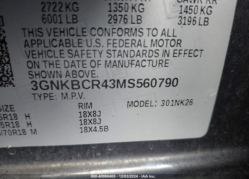 2021 CHEVROLET BLAZER FWD 2LT VIN: 3GNKBCR43MS560790