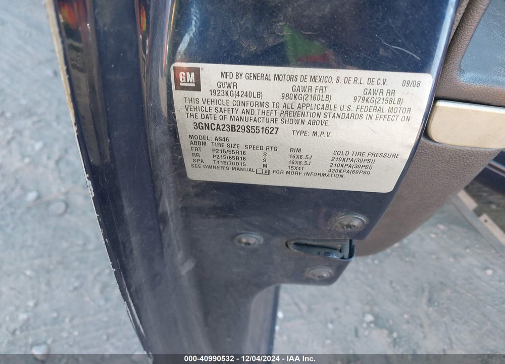 2009 CHEVROLET HHR LT VIN: 3GNCA23B29S551627