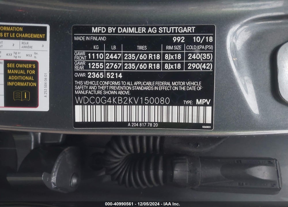 2019 MERCEDES-BENZ GLC 300 4MATIC VIN: WDC0G4KB2KV150080