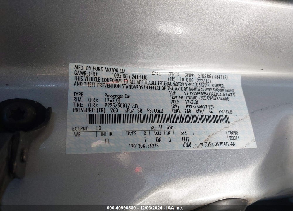 2013 FORD C-MAX HYBRID SEL VIN: 1FADP5BUXDL551475