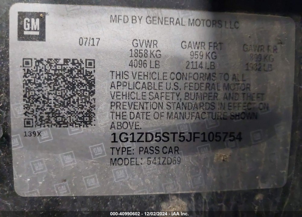2018 CHEVROLET MALIBU LT VIN: 1G1ZD5ST5JF105754