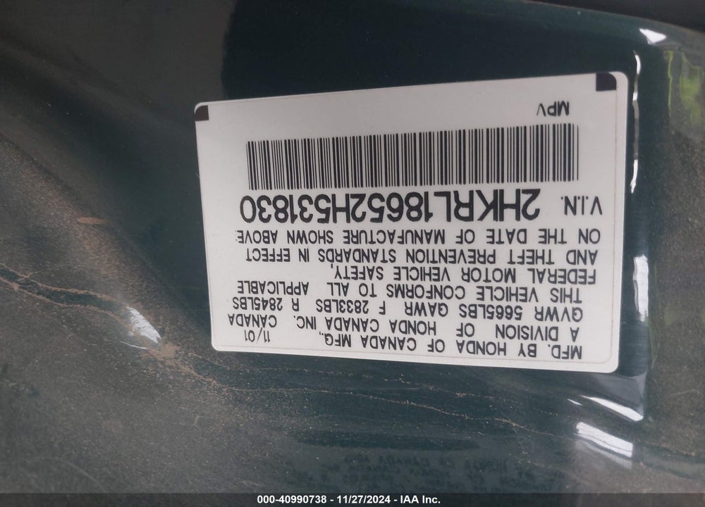 2002 HONDA ODYSSEY EX VIN: 2HKRL18652H531830