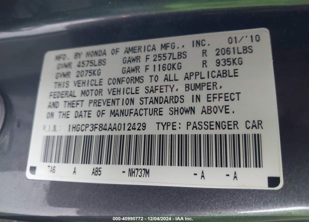2010 HONDA ACCORD 3.5 EX-L VIN: 1HGCP3F84AA012429
