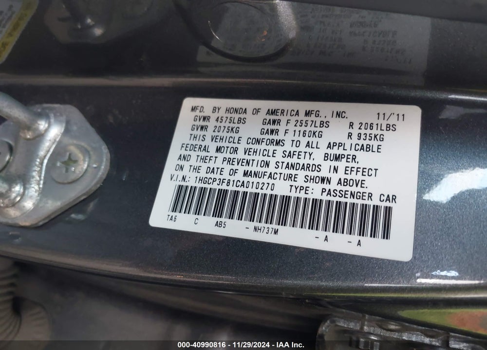 2012 HONDA ACCORD 3.5 EX-L VIN: 1HGCP3F81CA010270
