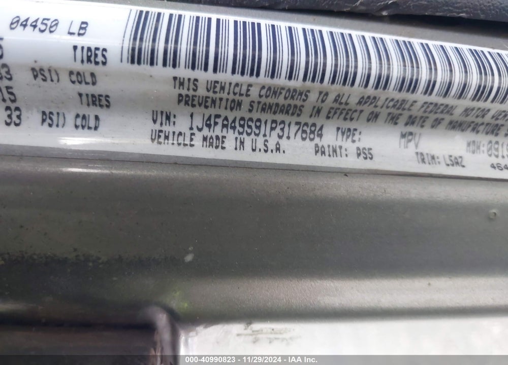 2001 ANGLER JEEP WR SPORT VIN: 1J4FA49S91P317684
