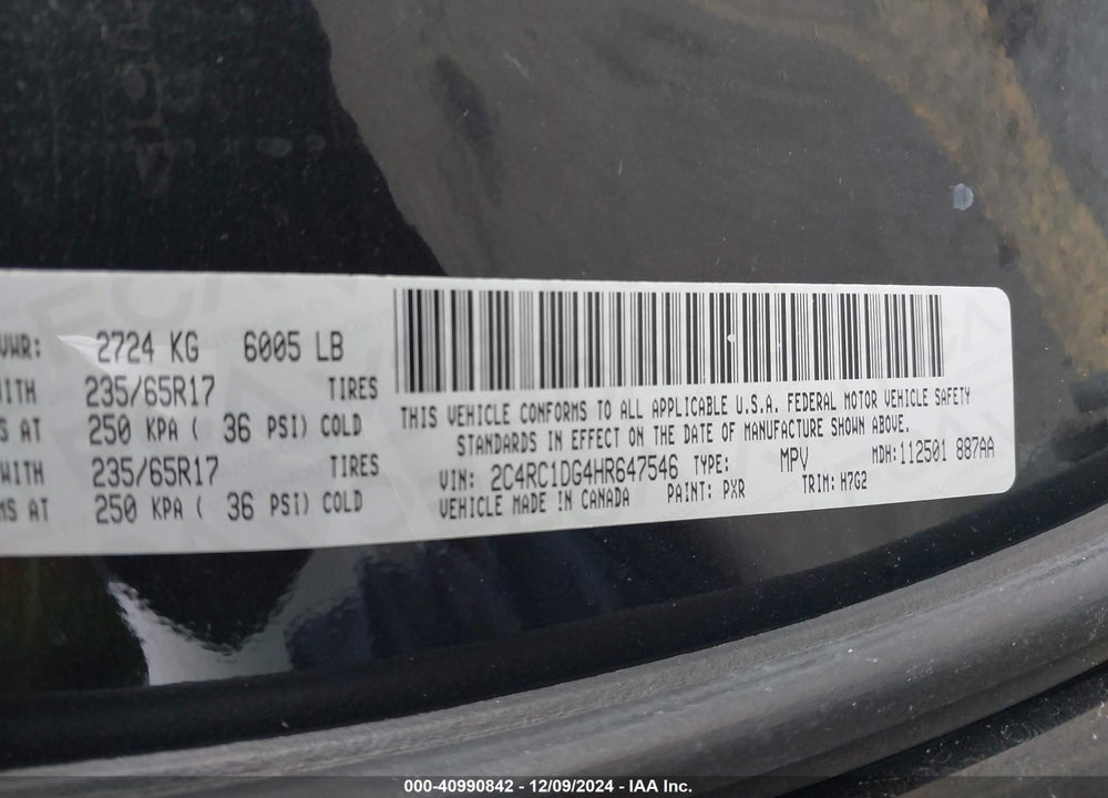 2017 CHRYSLER PACIFICA VIN: 2C4RC1DG4HR647546