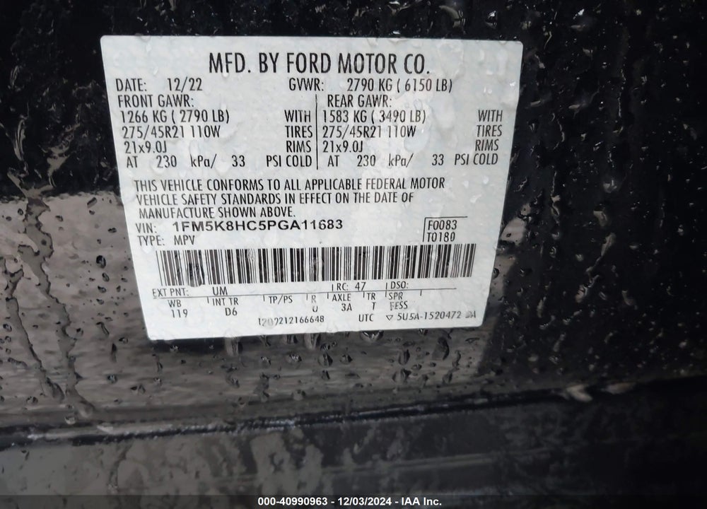 2023 FORD EXPLORER PLATINUM VIN: 1FM5K8HC5PGA11683