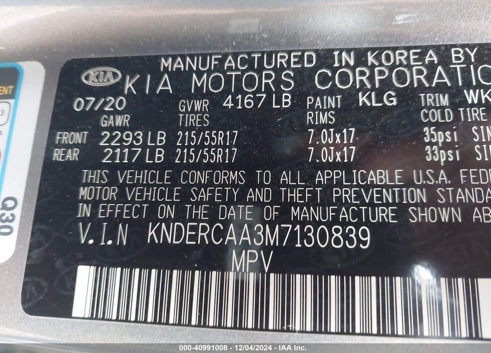 2021 KIA SELTOS EX VIN: KNDERCAA3M7130839