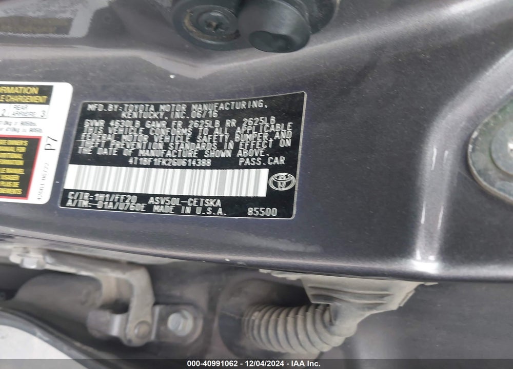 2016 TOYOTA CAMRY VIN: 4T1BF1FK2GU614388