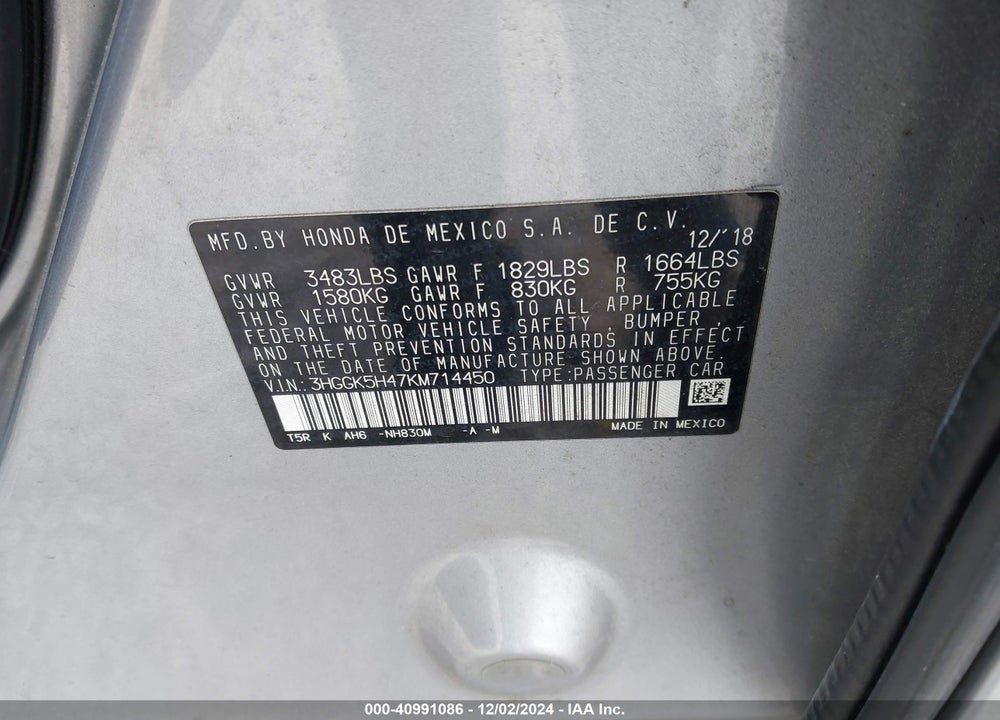 2019 HONDA FIT LX VIN: 3HGGK5H47KM714450