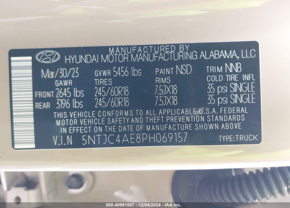 2023 HYUNDAI SANTA CRUZ VIN: 5NTJC4AE8PH069157