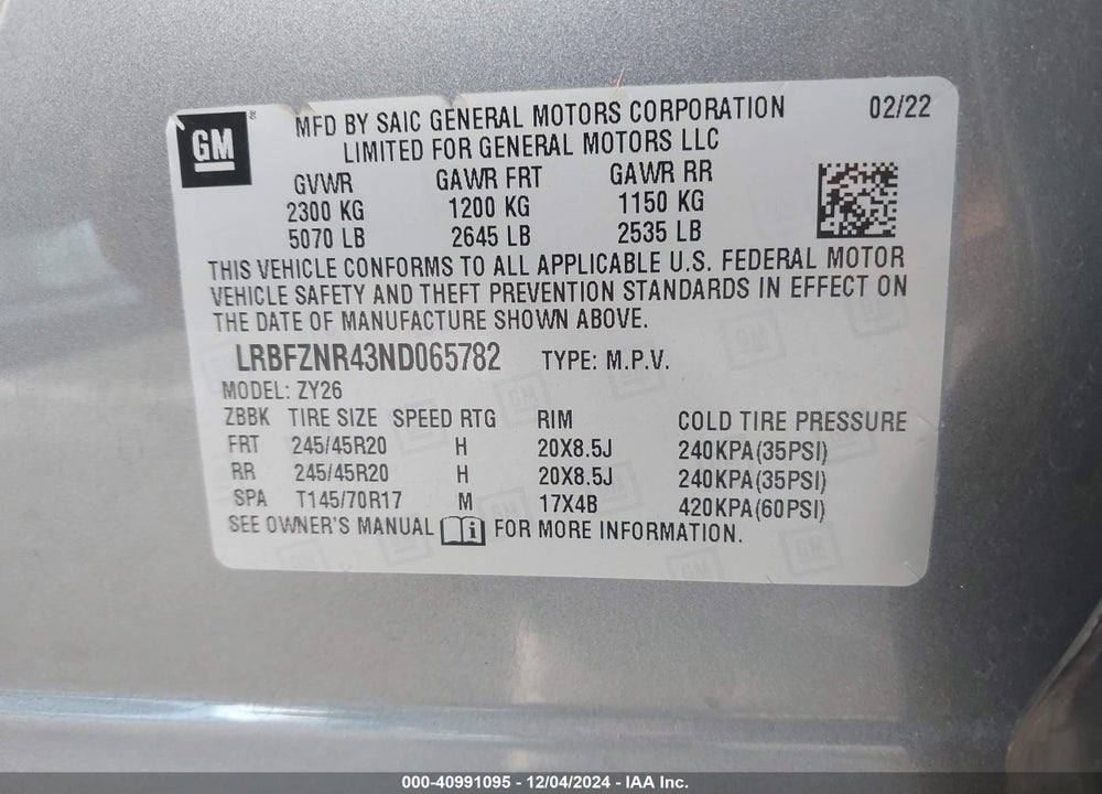 2022 BUICK ENVISION FWD ESSENCE VIN: LRBFZNR43ND065782