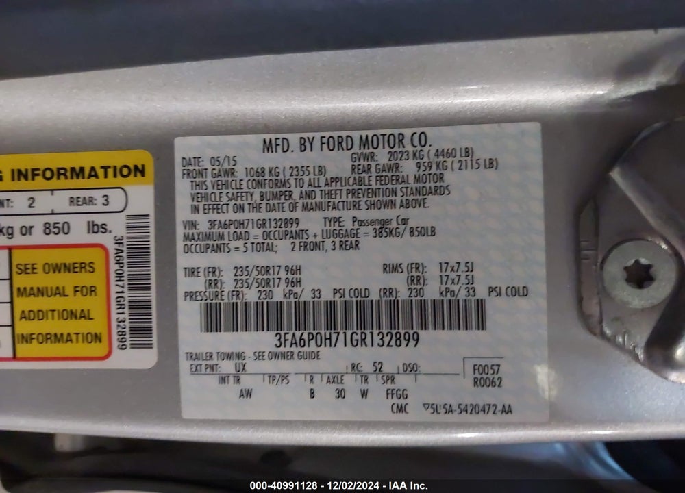 2016 FORD FUSION SE VIN: 3FA6P0H71GR132899