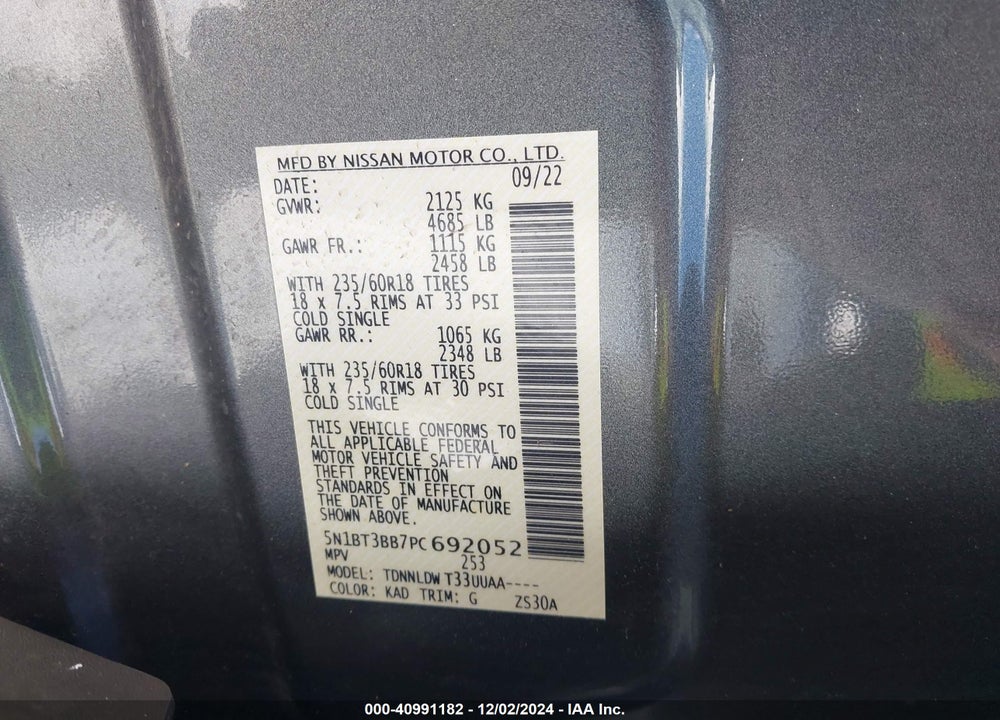 2023 NISSAN ROGUE SV INTELLIGENT AWD VIN: 5N1BT3BB7PC692052