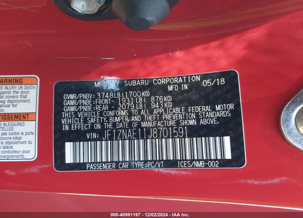 2018 TOYOTA 86 GT VIN: JF1ZNAE11J8701591