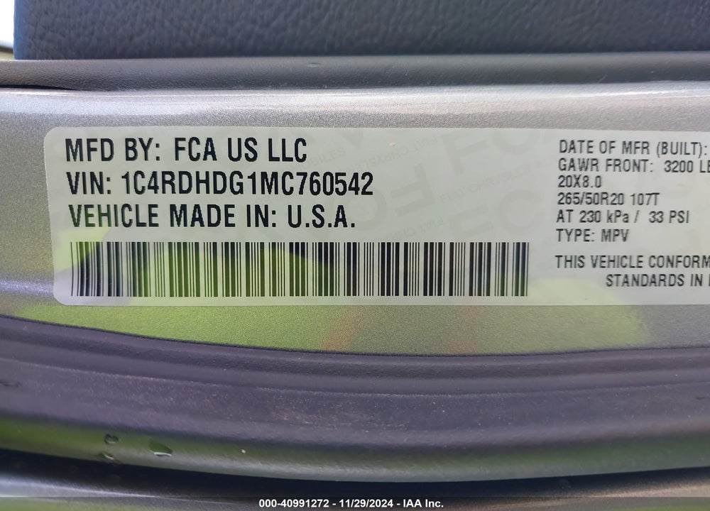 2021 DODGE DURANGO GT PLUS RWD VIN: 1C4RDHDG1MC760542