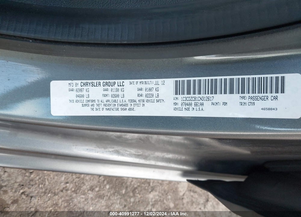 2012 DODGE AVENGER SXT VIN: 1C3CDZCB1CN312617