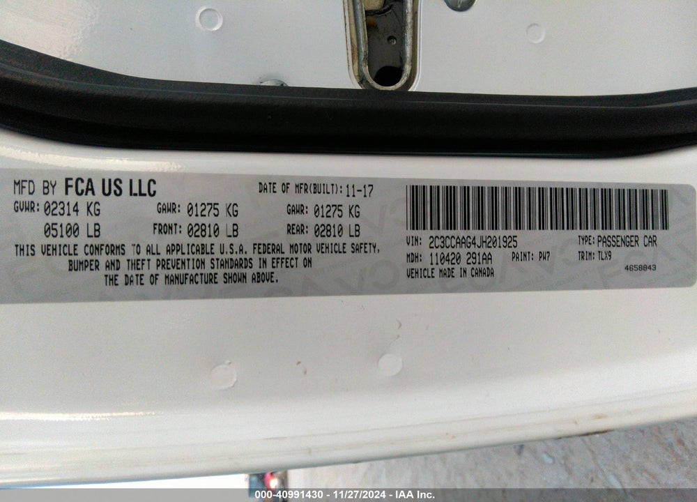 2018 CHRYSLER 300 TOURING L VIN: 2C3CCAAG4JH201925