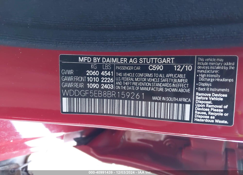 2011 MERCEDES-BENZ C 300 LUXURY/SPORT VIN: WDDGF5EB8BR159261