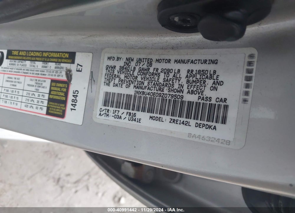 2009 TOYOTA COROLLA LE VIN: 1NXBU40E09Z079509