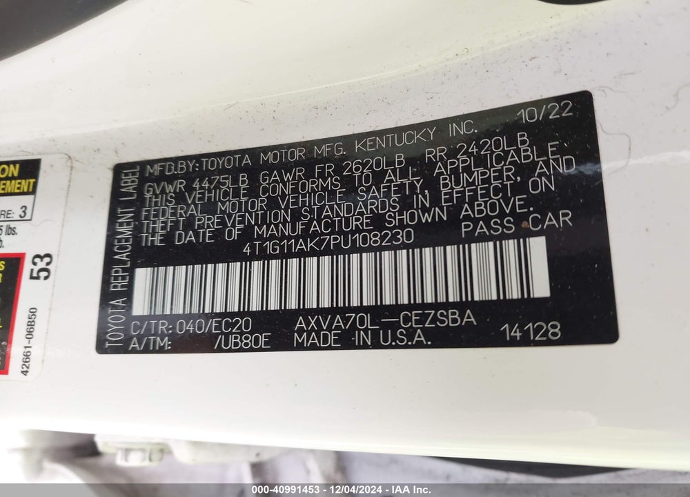 2023 TOYOTA CAMRY SE NIGHTSHADE EDITION VIN: 4T1G11AK7PU108230