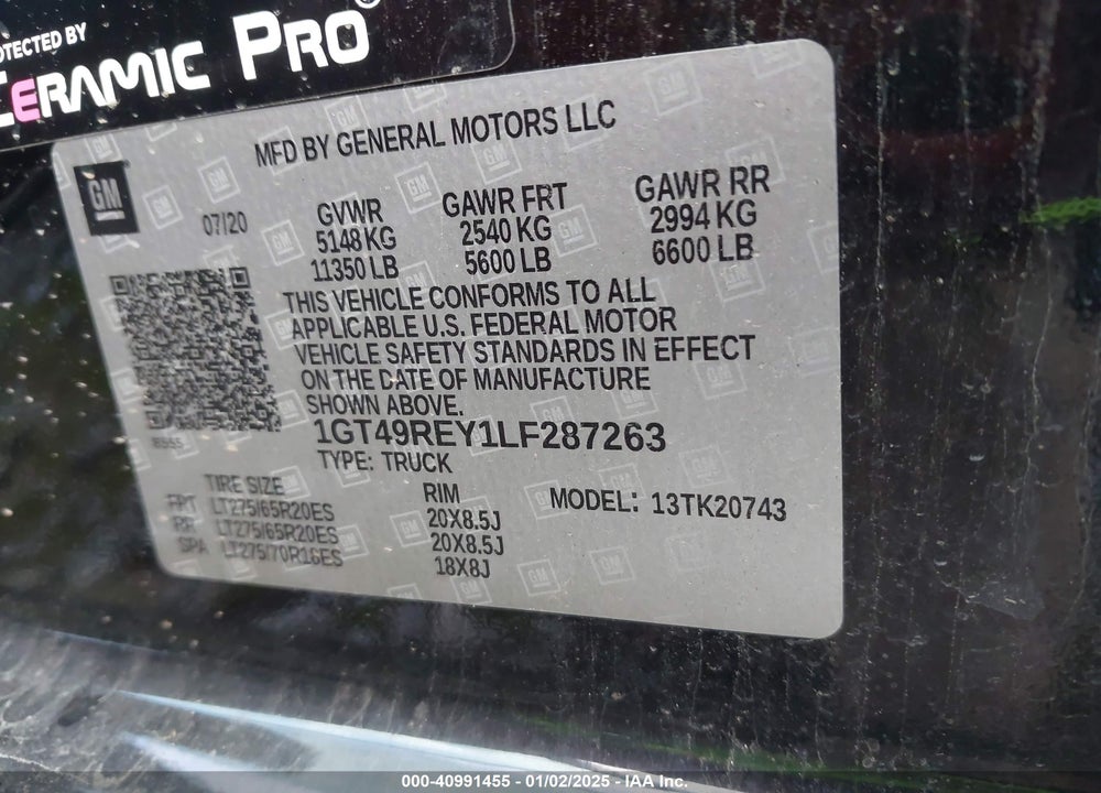2020 GMC SIERRA 2500HD 4WD  STANDARD BED DENALI VIN: 1GT49REY1LF287263
