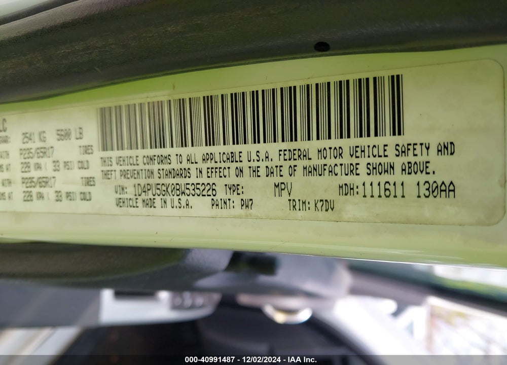 2011 DODGE NITRO SXT VIN: 1D4PU5GK0BW535226