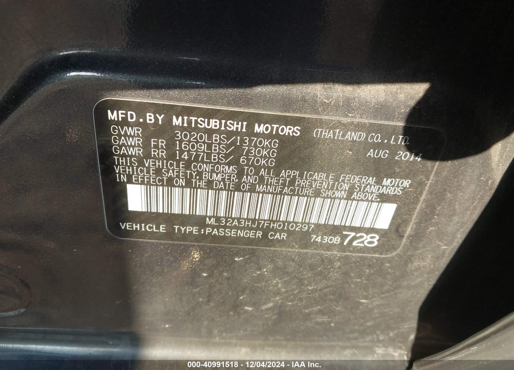 2015 MITSUBISHI MIRAGE VIN: ML32A3HJ7FH010297