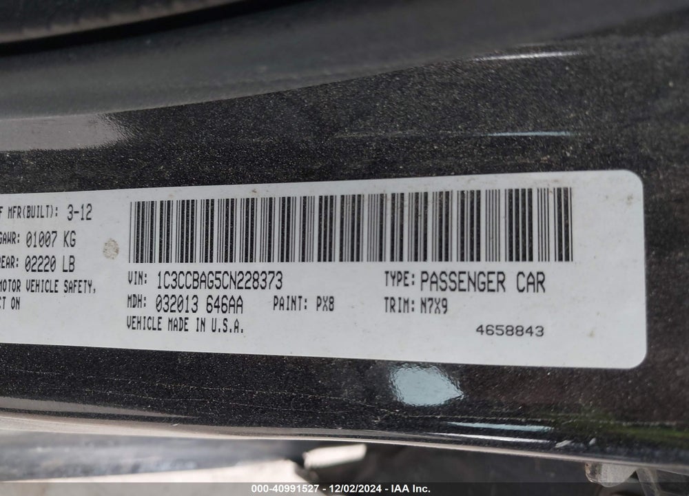 2012 CHRYSLER 200 LX VIN: 1C3CCBAG5CN228373
