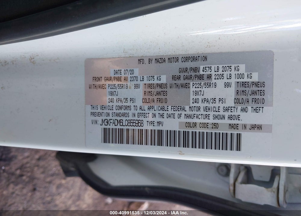2020 MAZDA CX-5 GRAND TOURING VIN: JM3KFADM6L0855968